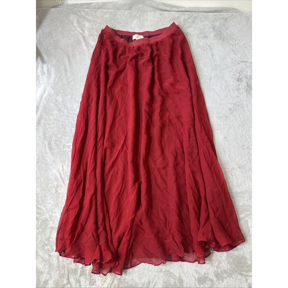 Moulinette Soeurs 100% silk sheer flowy midi skirt red pull on size M